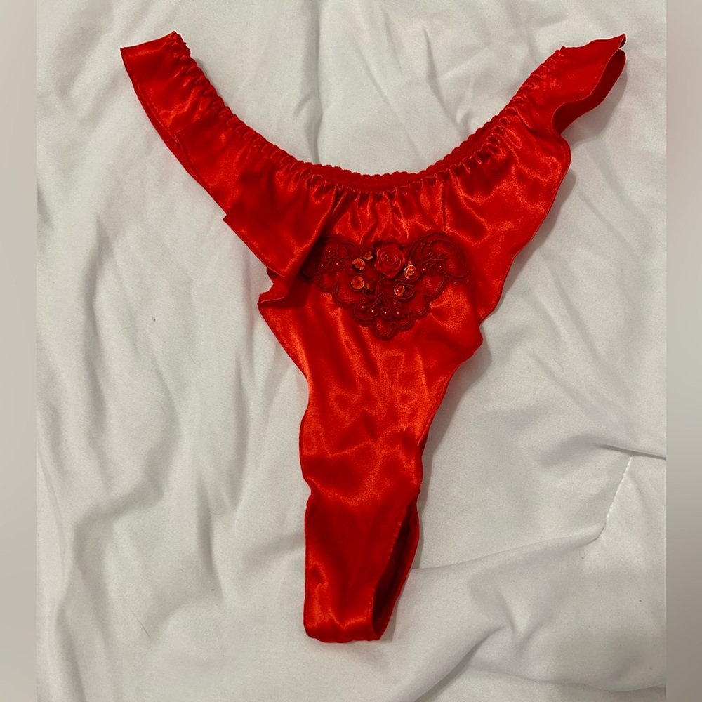 Vintage 80s Classified Red Satin Thong
